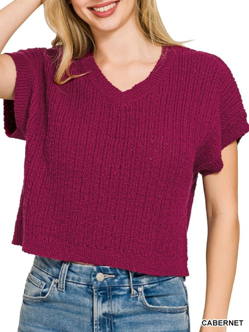 Zenana Canernet Cropped V-Neck Sweater